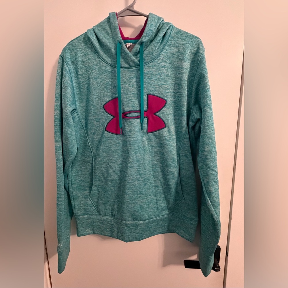 NWOT Under Armour Women's Teal and Pink Cold Gear Hoodie - Size Medium